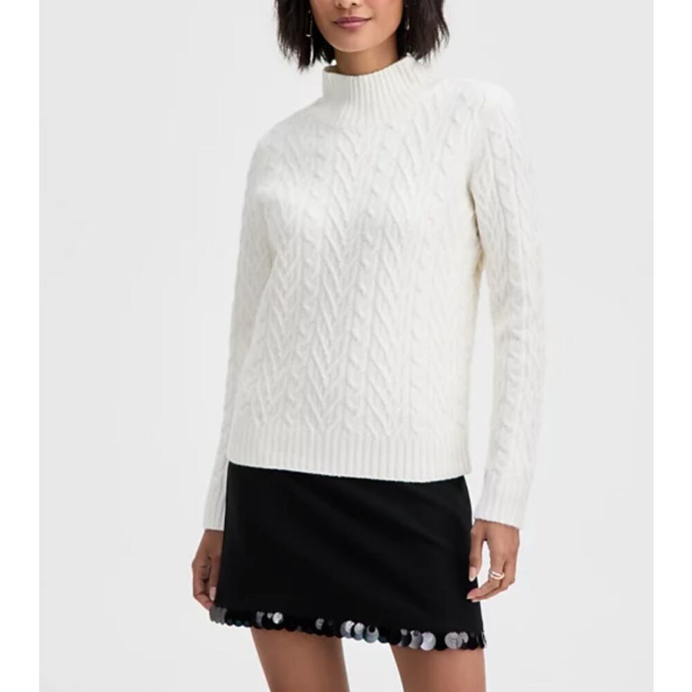 On 34th Women's Mock-Neck Cable Sweater Winter Ivory Size S